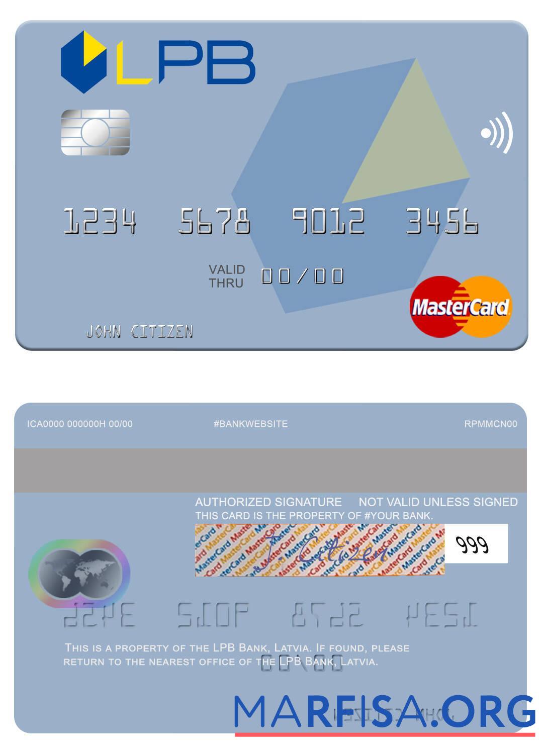 Printable Latvia LPB Bank mastercard real example